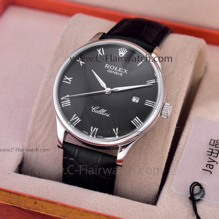 Rolex Geneve Fake Watch / Rolex Cellini Black Roman Dial Watch